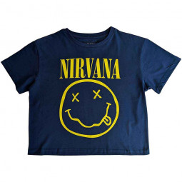 NIRVANA - YELLOW HAPPY FACE FLOWER SNIFFIN (GIRLIE) (CROP TOP) - TRIKO