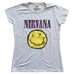 NIRVANA - XEROX HAPPY FACE PINK (GREY) (GIRLIE) -TRIKO