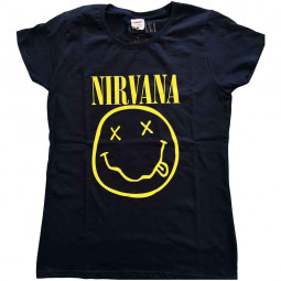 NIRVANA - YELLOW HAPPY FACE (NAVY BLUE) (GIRLIE) -TRIKO