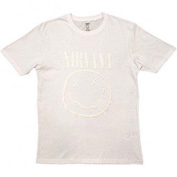 NIRVANA - BLACK HAPPY FACE (HI-BUILD) (WHITE-ON-WHITE) -TRIKO